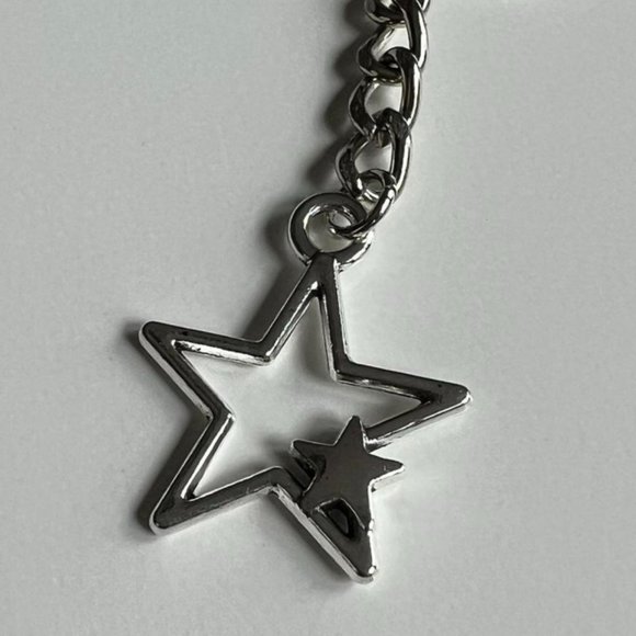 Y2K 2000 silver double star pendant keyring for keychain - Picture 2 of 5